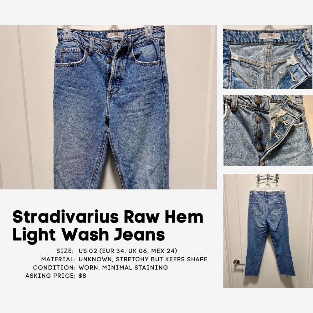 Stradivarius Light Wash Jeans - Raw Hem, Blue
